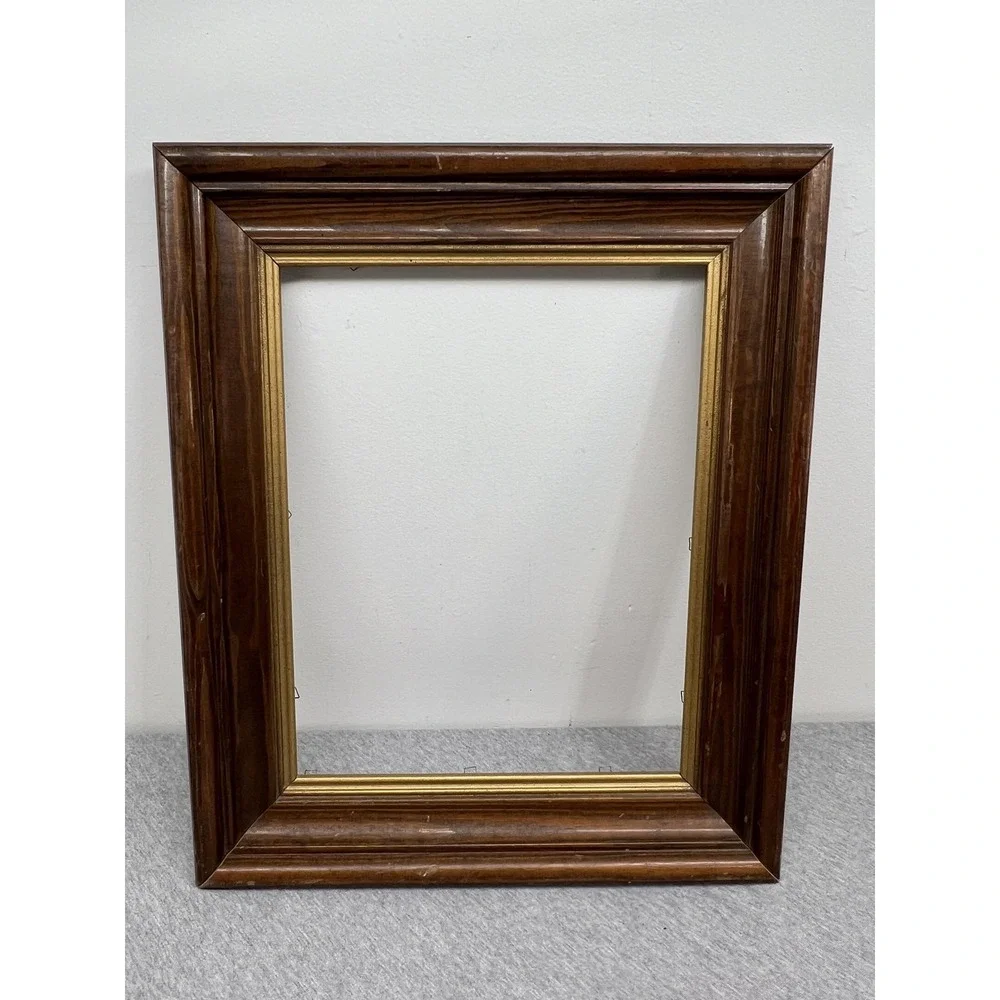 Wood Picture Photo Frame Brown Gold Trim 11x14 Wall Hanging Decor Rustic